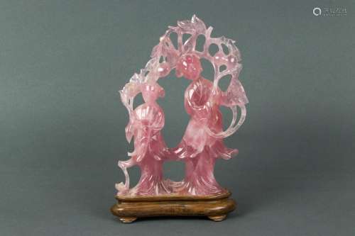 Chinese pink quartz figural carving