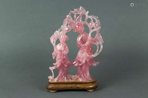 Chinese pink quartz figural carving