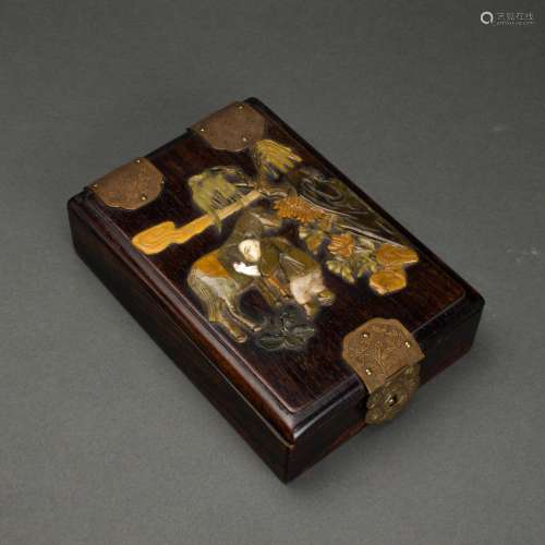 Chinese wood jewelry box with stone overlay