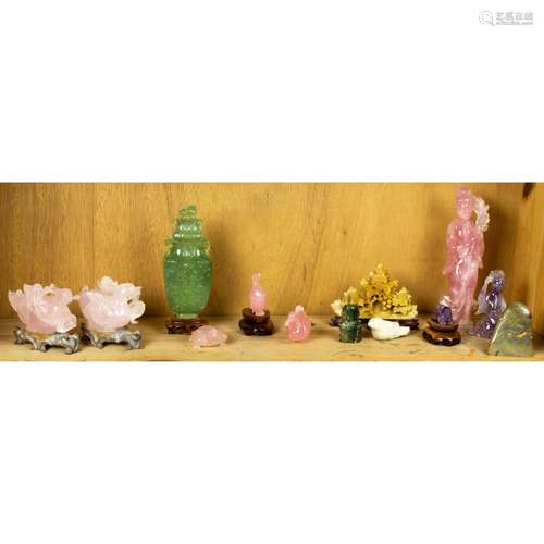 Shelf of Chinese hardstone carvings