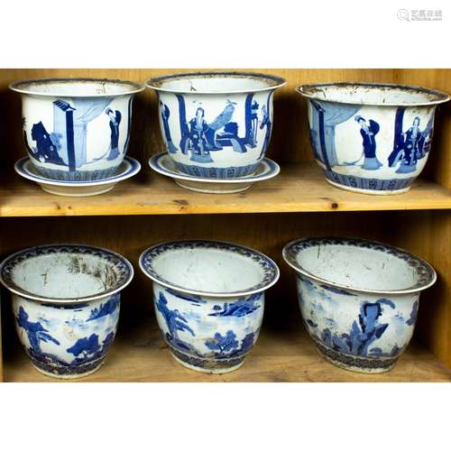 (lot of 6) Chinese blue and white jardineres