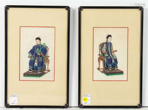 (lot of 2) Chinese export gouache paintings