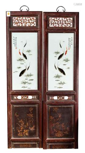 Pair of Chinese enameled porcelain plaque