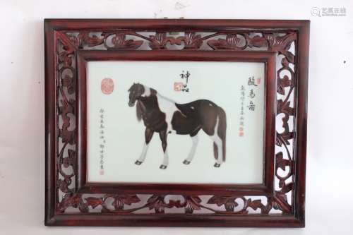 Chinese Porcelain Plaque in Wooden Frame