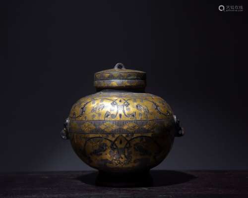 Chinese Silver&Gold Inlaid Bronze Cover Jar