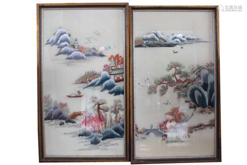 Pair of Chinese Silk Embroidery