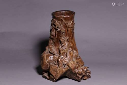 Chinese Huali Wood Carved Brushpot