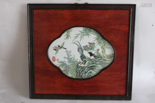 Chinese Famille Rose Porcelain Plaque, Red Mark