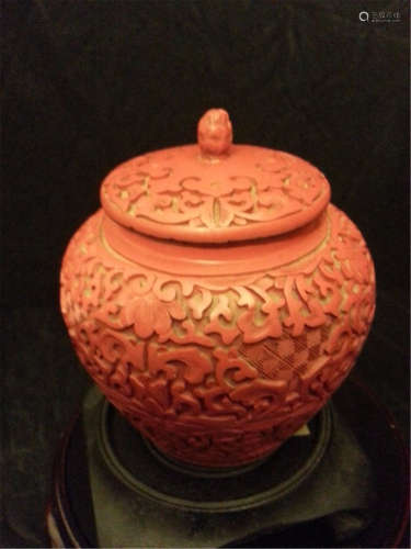 Chinese carved cinnabar lacquered pot