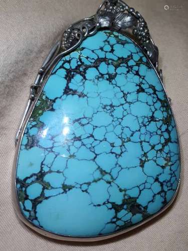 Top natural oversized mirror gloss  turquoise pendant