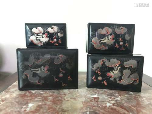 SET OF FOUR 1911 CHINESE FOOCHOW LACQUER NESTING BOXES LING ...