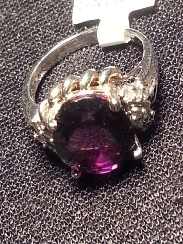 Genuine 3.21 ctw Amethyst & Diamond Ring 10K White Gold