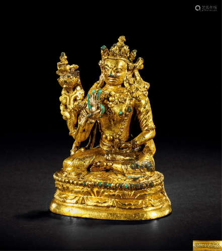 元 铜鎏金宝瓶弥勒菩萨坐像
