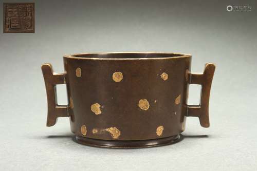 Bronze Censer with Snowflake Gold and Halberd-shaped Handles...