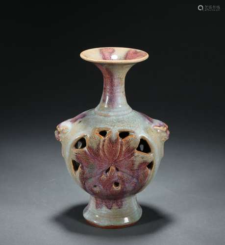 Jun Kiln Vase with Hollow-out Design