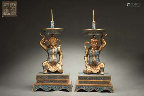 A Pair Cloisonne Candlesticks, Qianlong Reign Period, Qing D...