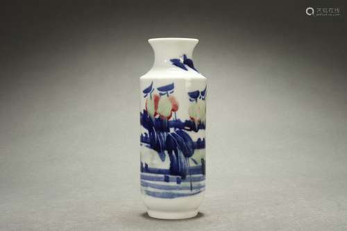 Blue-and-white Underglazed Red Cylinder-shaped Vase with