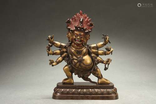 Gilt Bronze Statue of Red Hayagriva with Three Heads and Six...