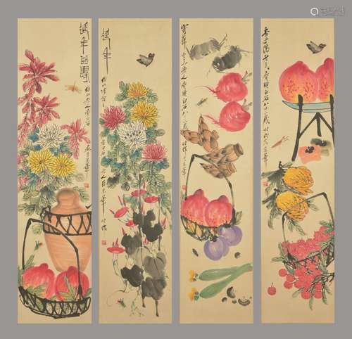 Four Pieces of Flower Paintings, Qi Baishi