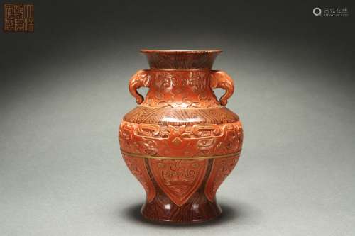 Wood Grain Glazed ZUN with Antique Patterns and Elephant-sha...