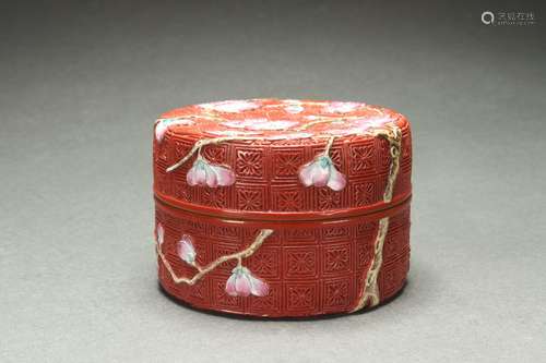 Lacquerware Carved-style Lid Box with Floral Design