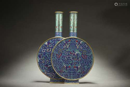 Cloisonne Enameled Double Vase with Dragon Design, Qing Dyna...