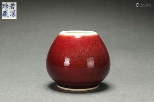 Chinese Red Glazed Jar with Chicken Heart-shaped Design