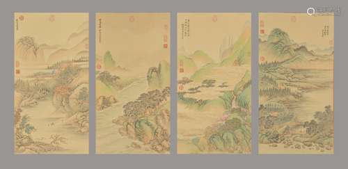 Four Pieces Landscape Paintings, Emperor Qianlong