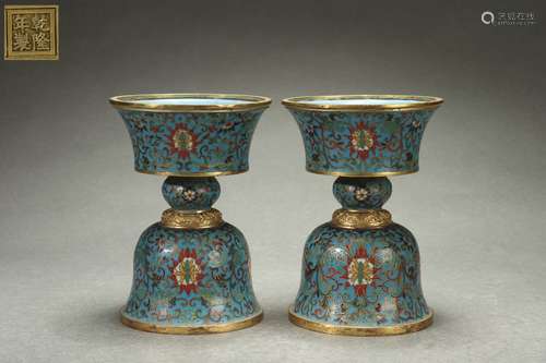 A Pair Cloisonne Candlesticks, Qianlong Reign Period, Qing D...