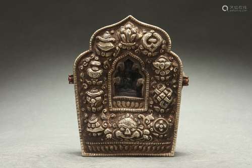 Silver Niche for Buddha Statue (with embroidery cloth cover)