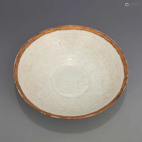 Song Ding kiln, carved through flower and infant play patter...