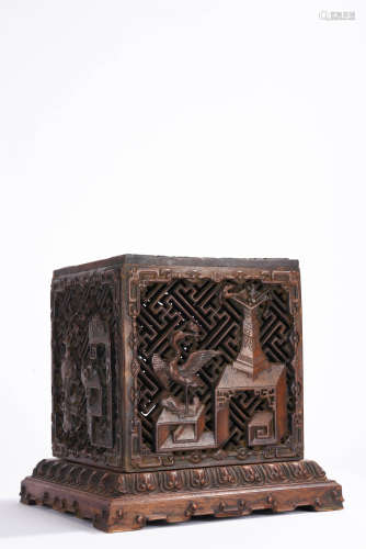 清代 木雕博古印章盒