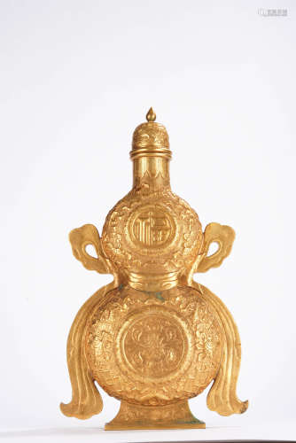 清代 銅鎏金八寶葫蘆瓶