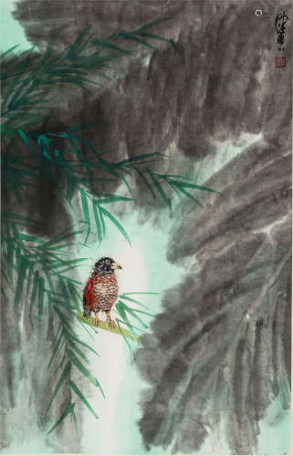 陈佩秋（1922-2020）·绿竹小鸟 纸本设色 立轴