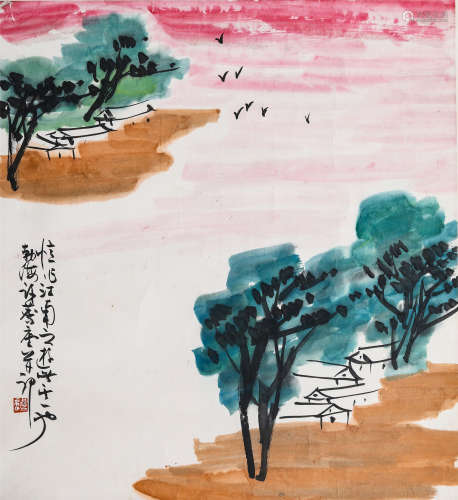 许麟庐（1916-2011）· 江南小景 纸本设色 镜芯