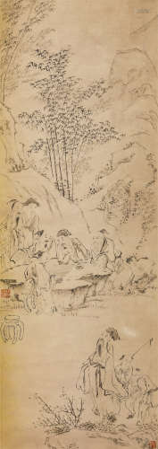 汤禄铭（1804-1874）· 竹林七贤 纸本水墨 立轴