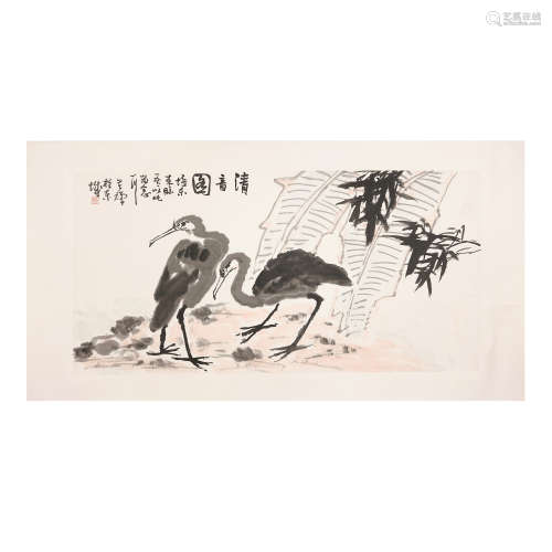 Li Kuchan (1899 - 1983).Plantain and Cormorants,ink on paper...