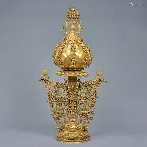 A large gilt-copper alloy votive altar group of mandala and ...
