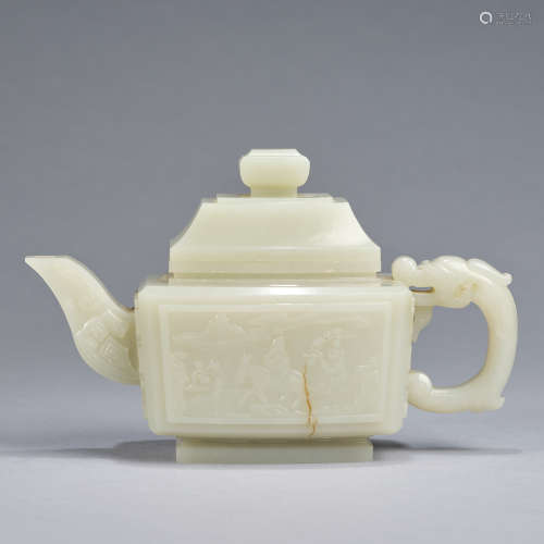 A jade 'phoenix spout and dragon handle ' teapot ,Qing dynas...