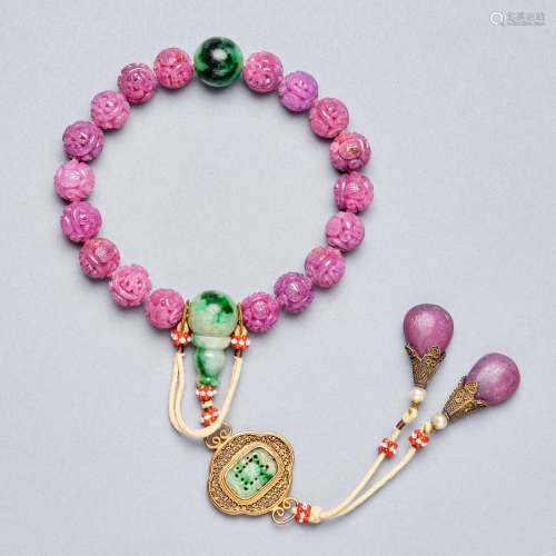 An imperial tourmaline and jadeite rosary and prayer beads,Q...