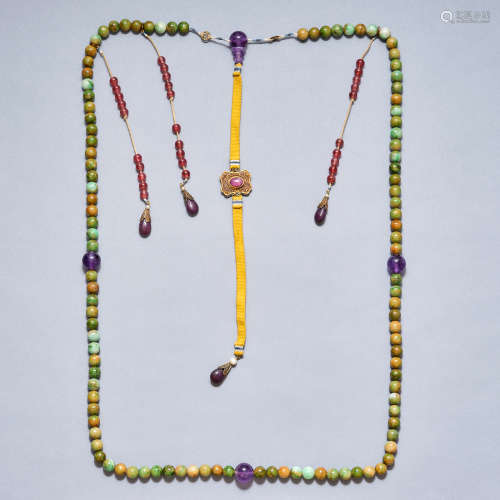 An imperial tourmaline and jadeite rosary and prayer necklac...