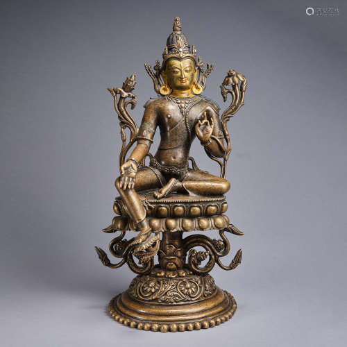 A gilt-copper alloy figure of a 'Green Tara' Tibet,Qing dyna...