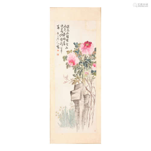 Chen Banding (1877-1970) .Peonies,ink and color on paper,siz...