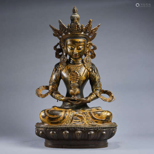 A large gilt-copper alloy figure of stting Buddha ,Qing dyna...