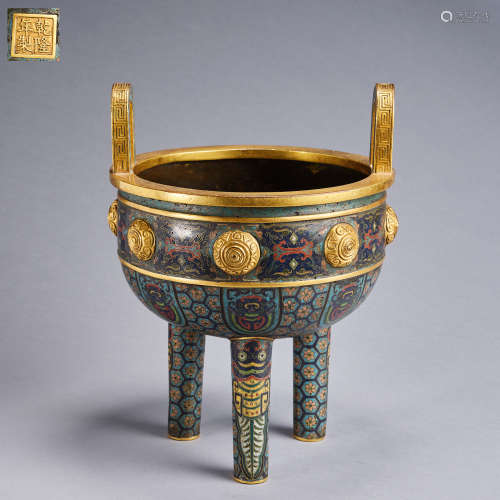 A cloisonné enamel and gilt-bronze incense burner,Qing dynas...