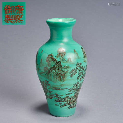 A turquoise glass 'landscape'vase, Qing dynasty, mark and pe...