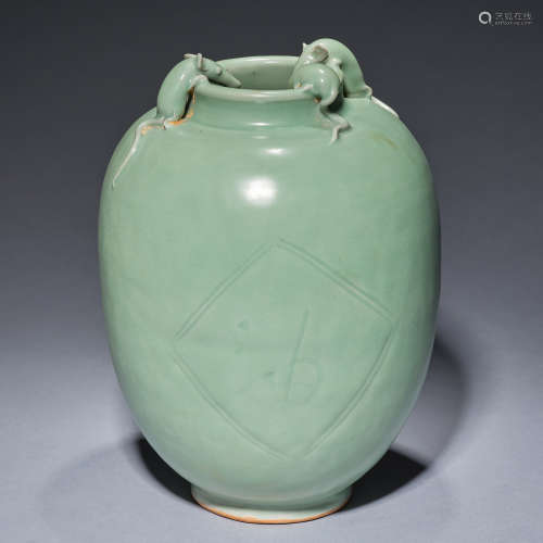 A 'mice steal oil' Longquan celadon vase,Song dynasty