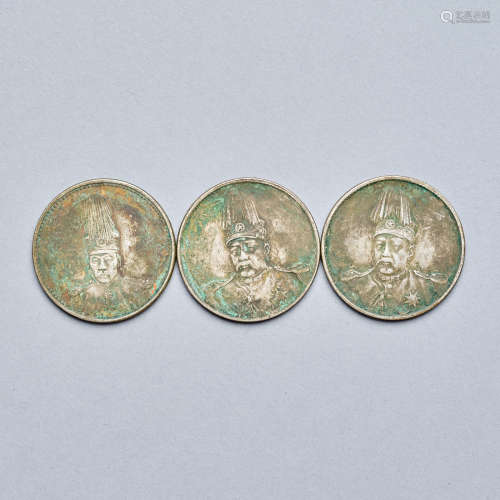 Ancient Chinese pure silver coins,a set of three