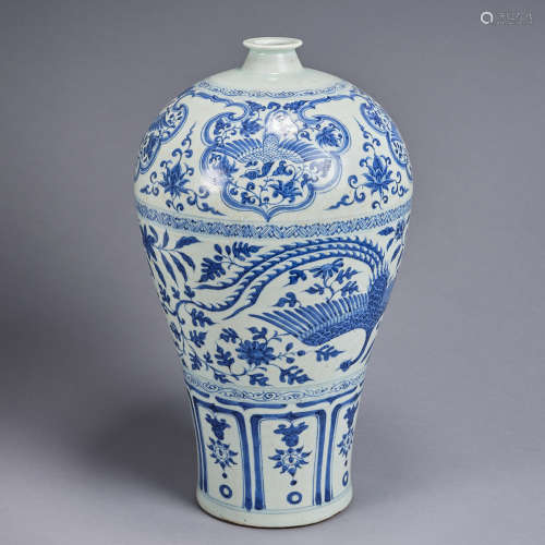 A large blue and white 'phoenix' meiping vase,Yuan dynasty