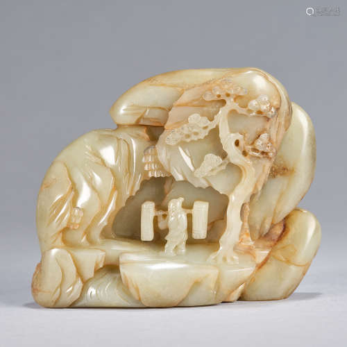 A finely carved jade 'woodcutter in the forest' mountain, Qi...